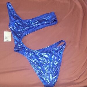 Forever 21 Shiny Blue Cutout One-Piece Swimsuit